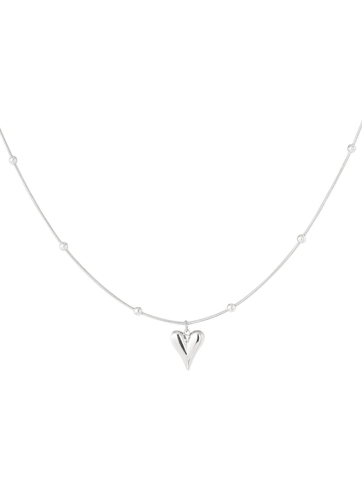 Ketting Bolletjes Met Hart Klein - Zilver