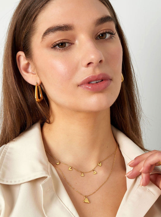 Ketting Dubbel Met Hart - Goud