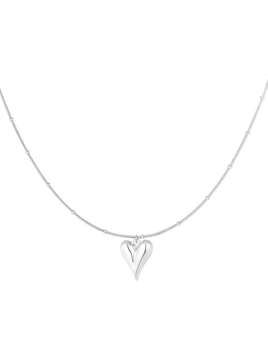 Ketting Bolletjes Met Hart Medium - Zilver