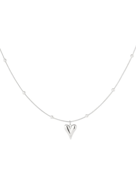 Ketting Bolletjes Met Hart Klein - Zilver