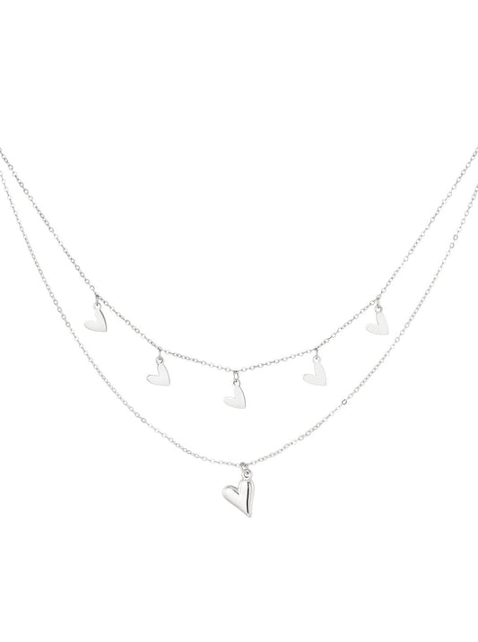 Ketting Dubbel Met Hart - Zilver